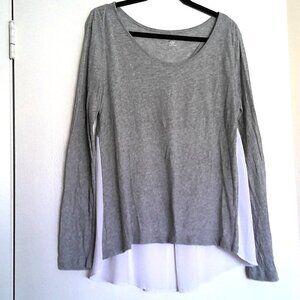 a.n.a   A New Approach Top Gray & White Scoop Neck Lightweight Long Sleeve EUC L